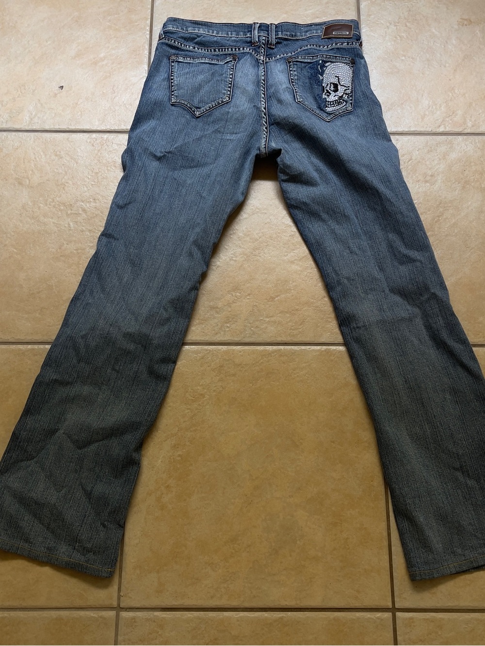 Petrol Jeans Courtney Rhinestone Skull Pocket Denim W31 L34 Size 12 Y2K